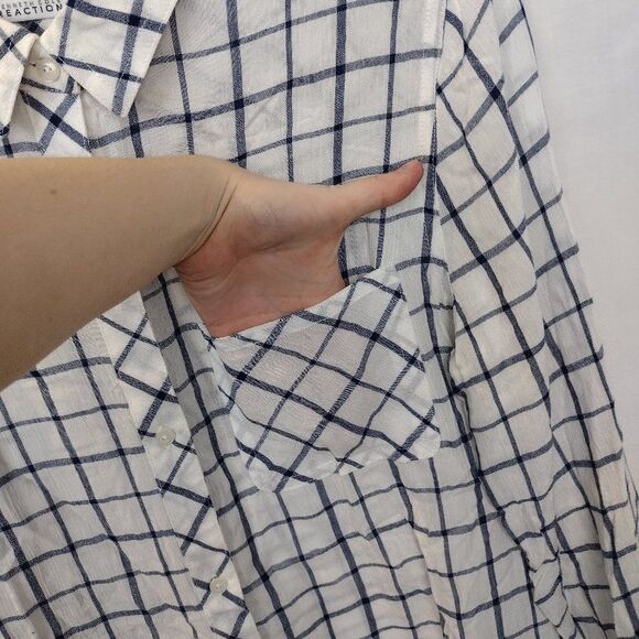 Kenneth Cole Reaction Plaid Button Down White/Blue/Navy Shirt Size Small - Picture 13 of 16